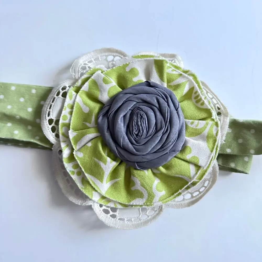 Persnickety Green and Gray Floral Hair Wrap or Belt - 48 Inches